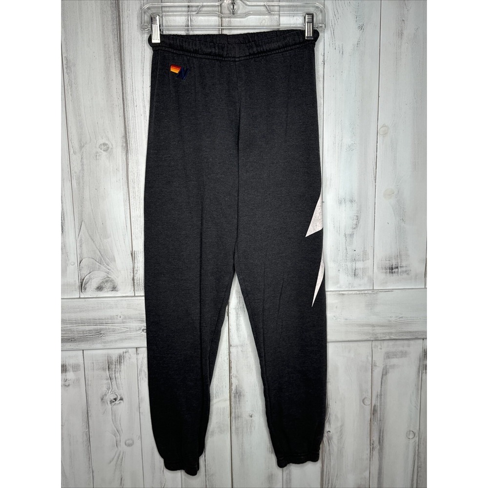 AVIATOR NATION GRAY W/ WHITE BOLT DRAWSTRING JOGGER LOUNGE SWEATPANTS XS